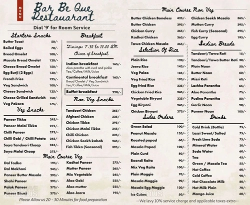 menu for Hotel Delhi Aerocity